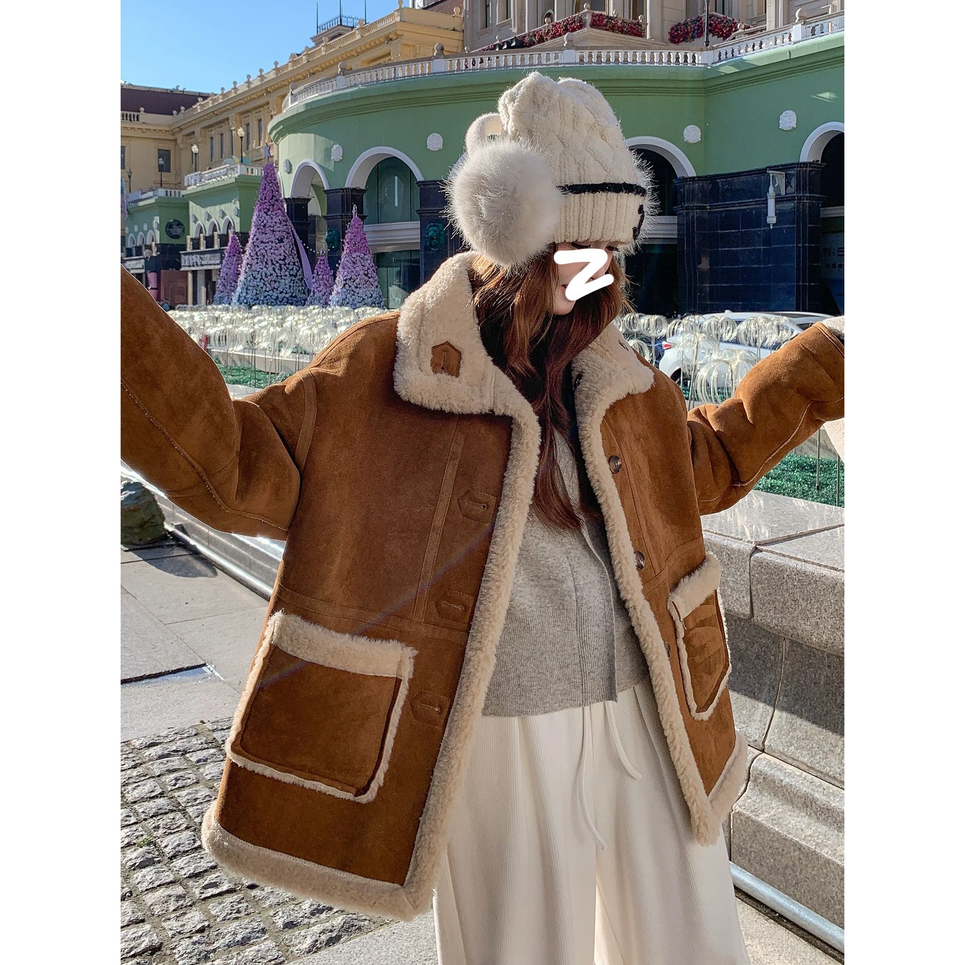 W加绒加厚冬新款两面穿毛毛外套女中长款时尚休闲加绒加厚W