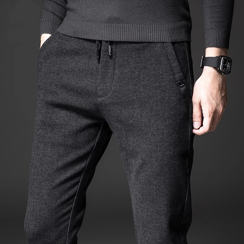 2025新款秋冬季休闲裤男士加绒加厚弹力修身直筒男裤潮流百搭长裤