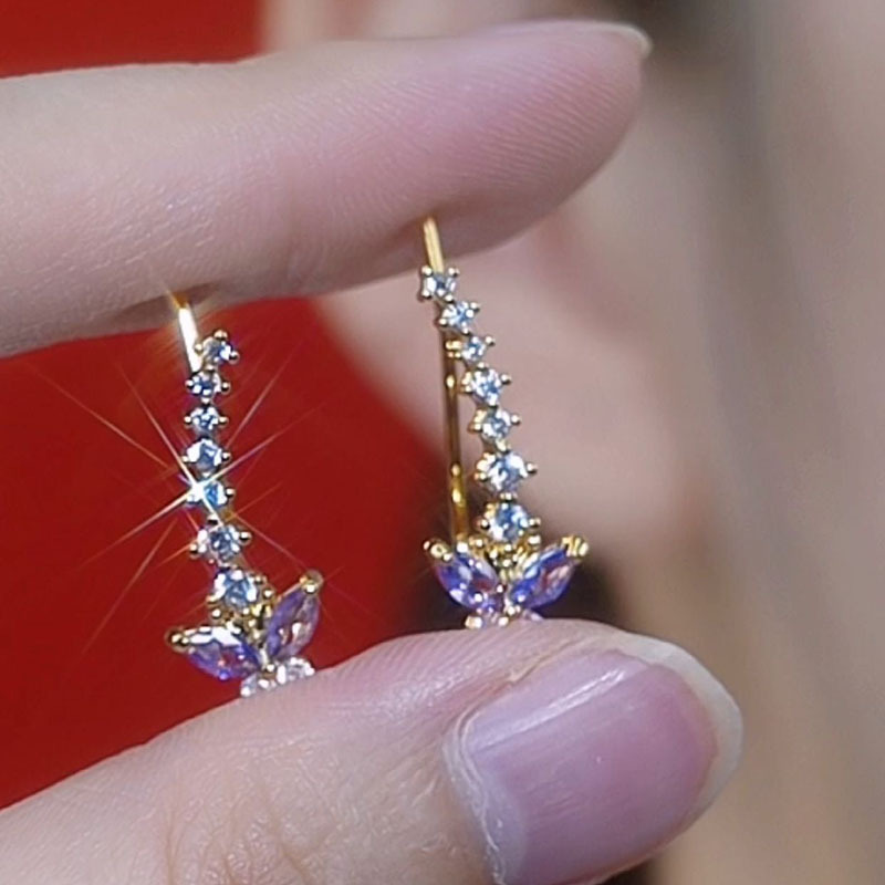 925银耳饰 DY众独特排钻紫蝴蝶耳钉耳环2024春夏新款精致时尚百搭