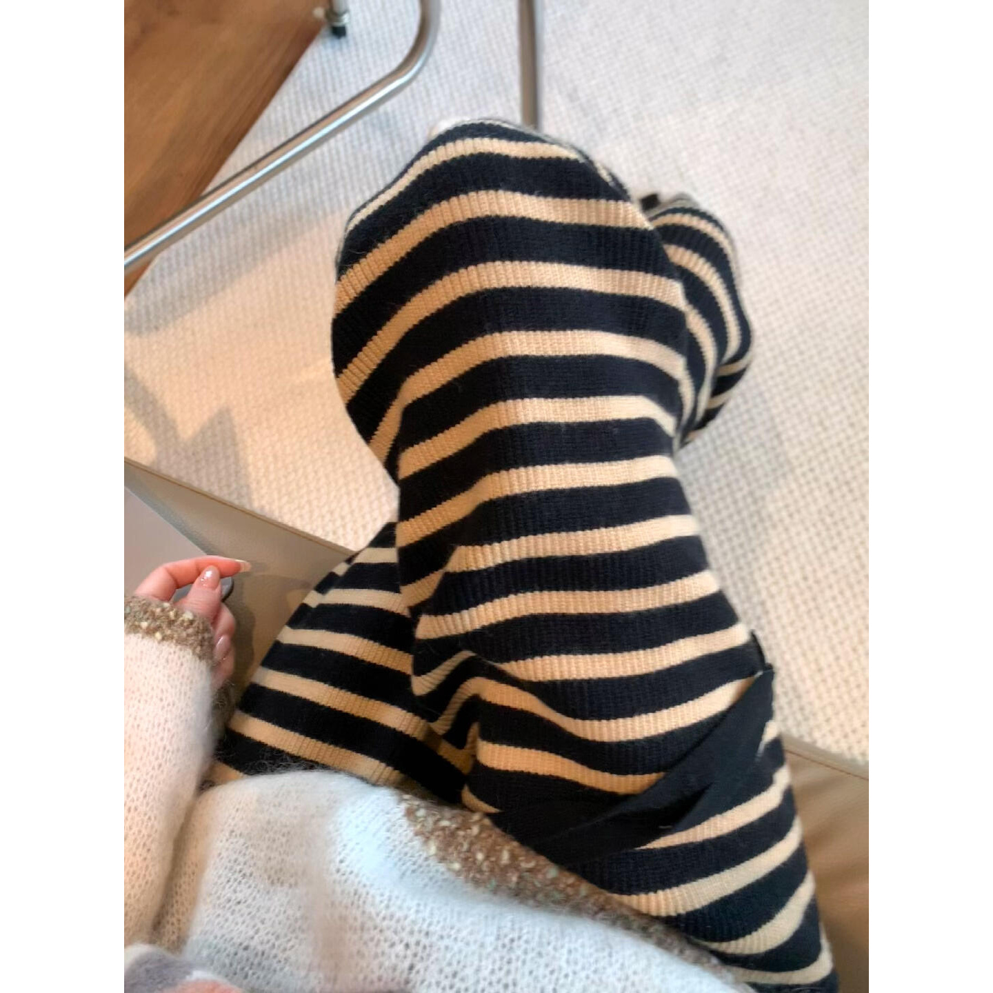 真心喜欢！黑金条纹针织阔腿裤女2025秋冬新款复古休闲显瘦直筒裤