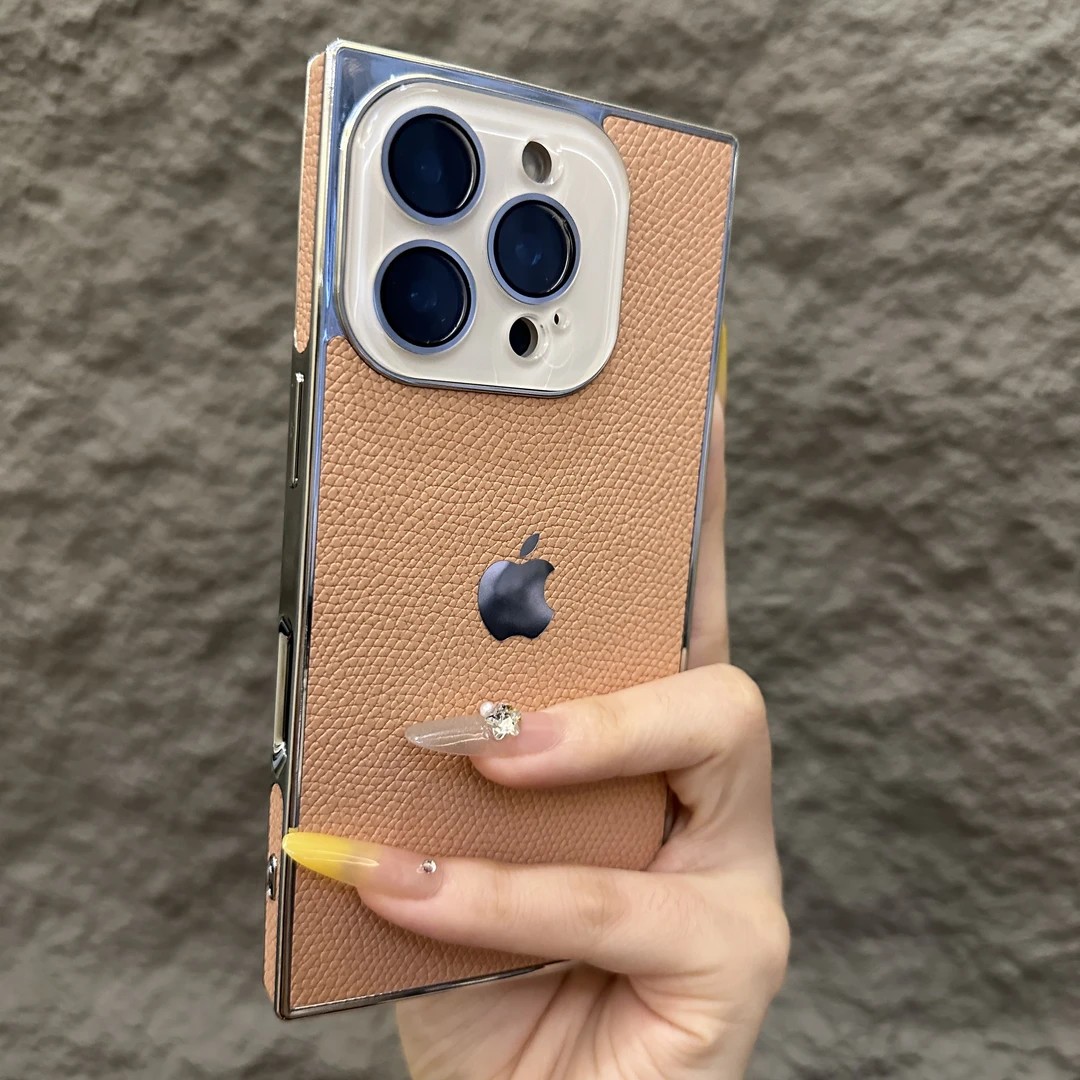荔枝纹方形适用iPhone16promax手机壳高级感苹果15/14苹果标创意