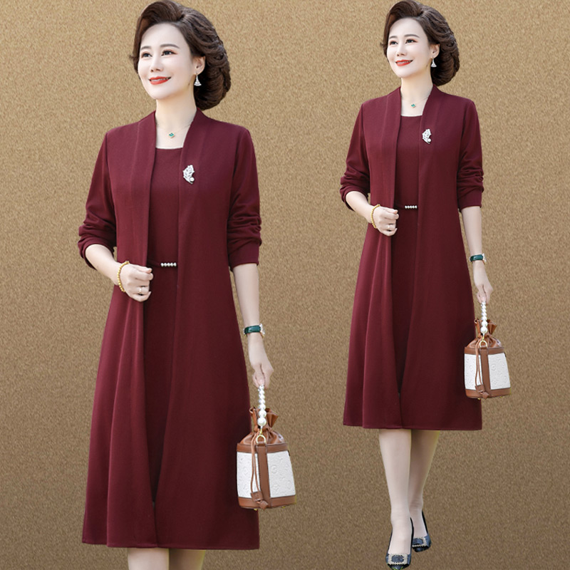 婚礼妈妈秋装2025新款喜婆婆婚宴礼服中年阔太太旗袍连衣裙两件套