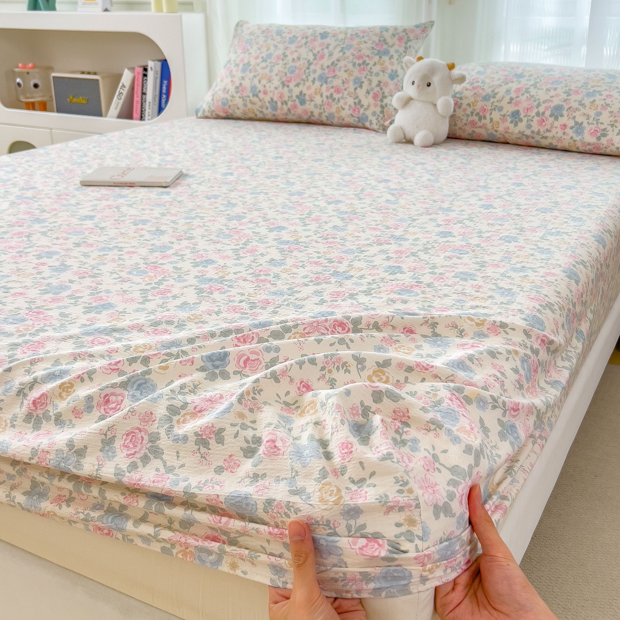 双层皱皱纱床笠床罩床垫防尘防滑床单罩150x180x200保护罩床套