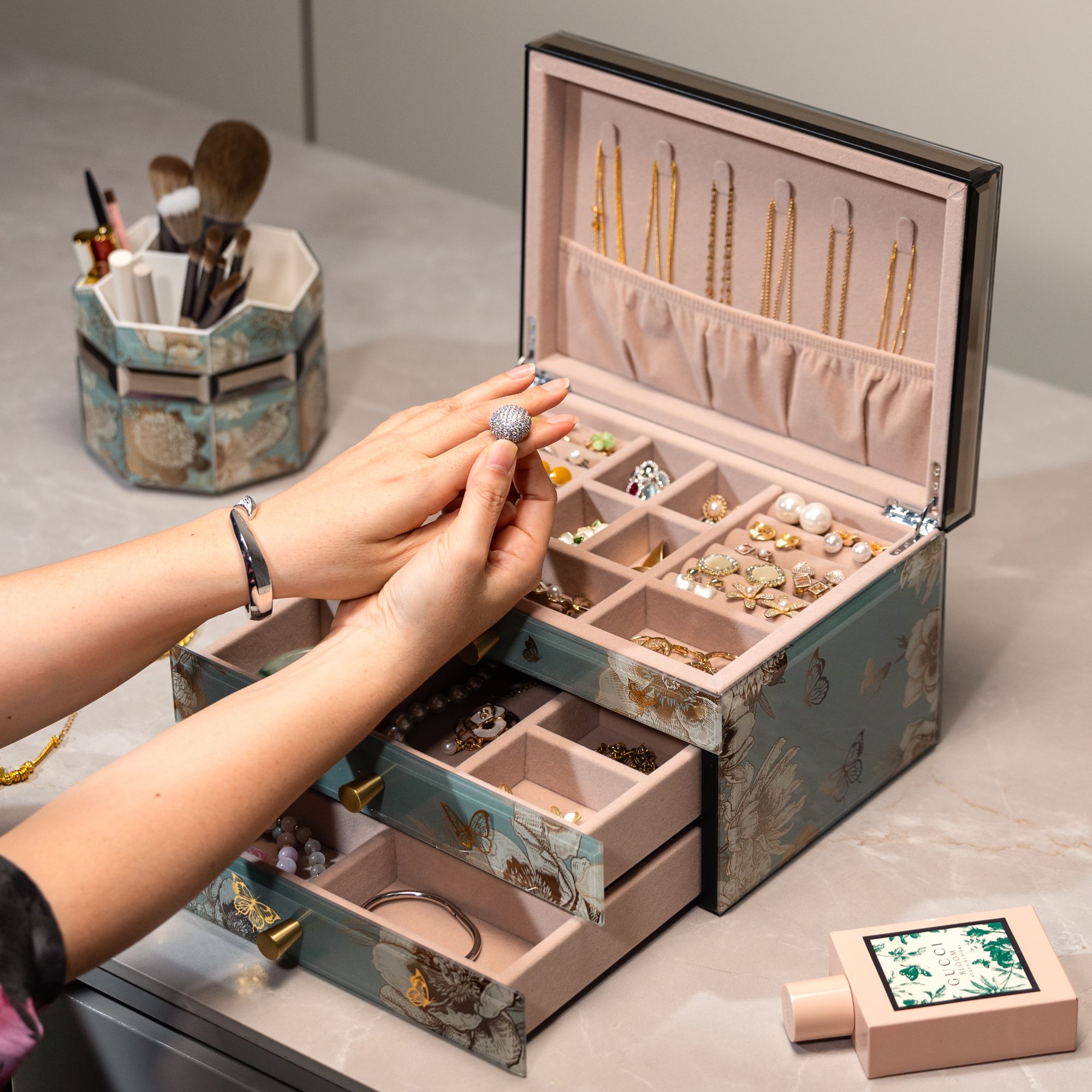 首饰盒/箱 法式简约戒指项链饰品珠宝盒大容量精致整理首饰收纳盒