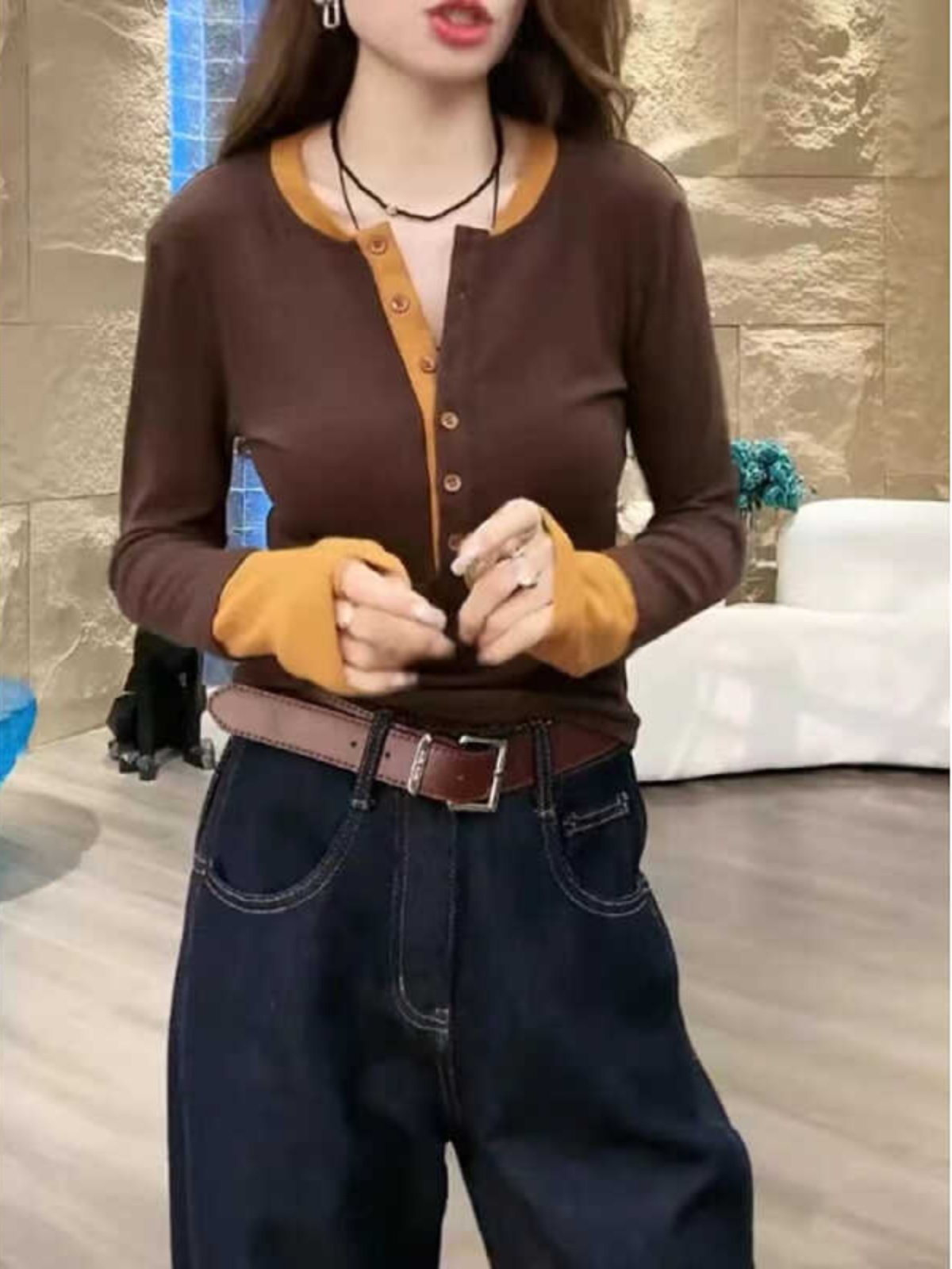 复古撞色长袖t恤女2025早秋新款大码胖MM修身内搭打底衫上衣
