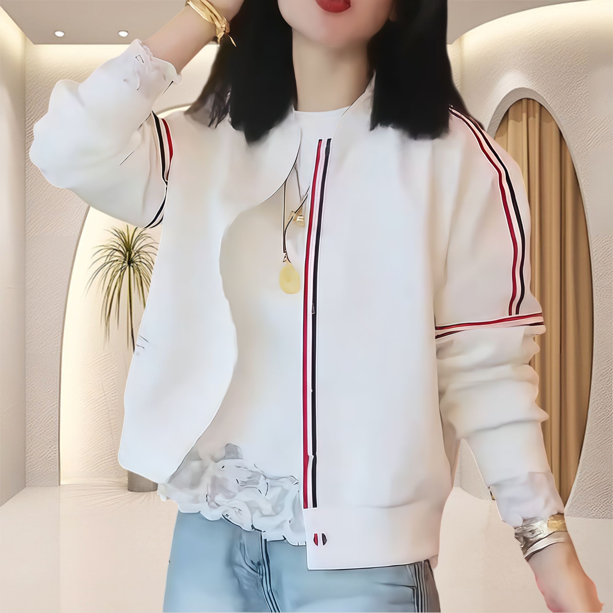 秋季百搭宽松外套洋气休闲装时尚短外套白色清冷系禅意衣服女