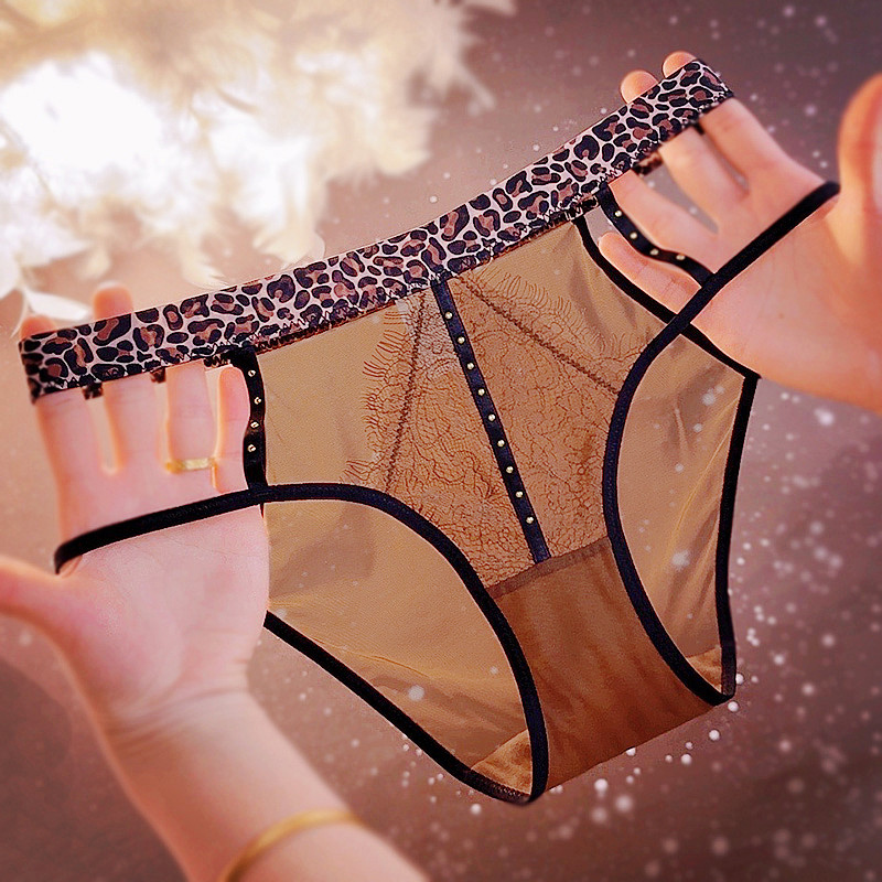 法式火辣蕾丝女士内裤诱惑镂空性感豹纹腰边舒适透气精工提花底裤