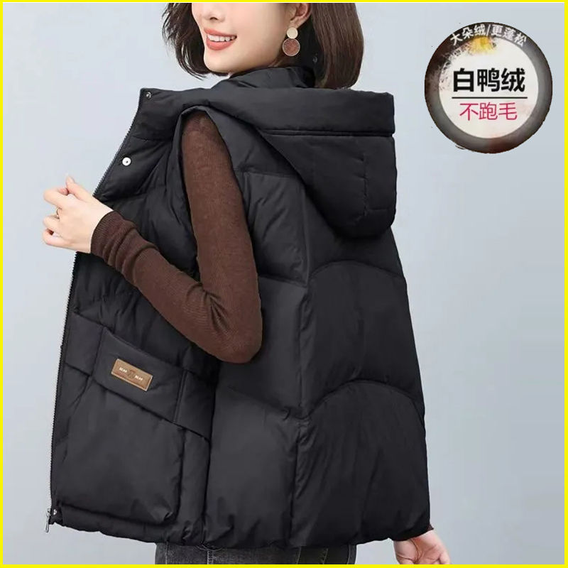 白鸭绒羽绒马夹女短款新款冬季外穿大码宽松加厚马甲洋气坎肩