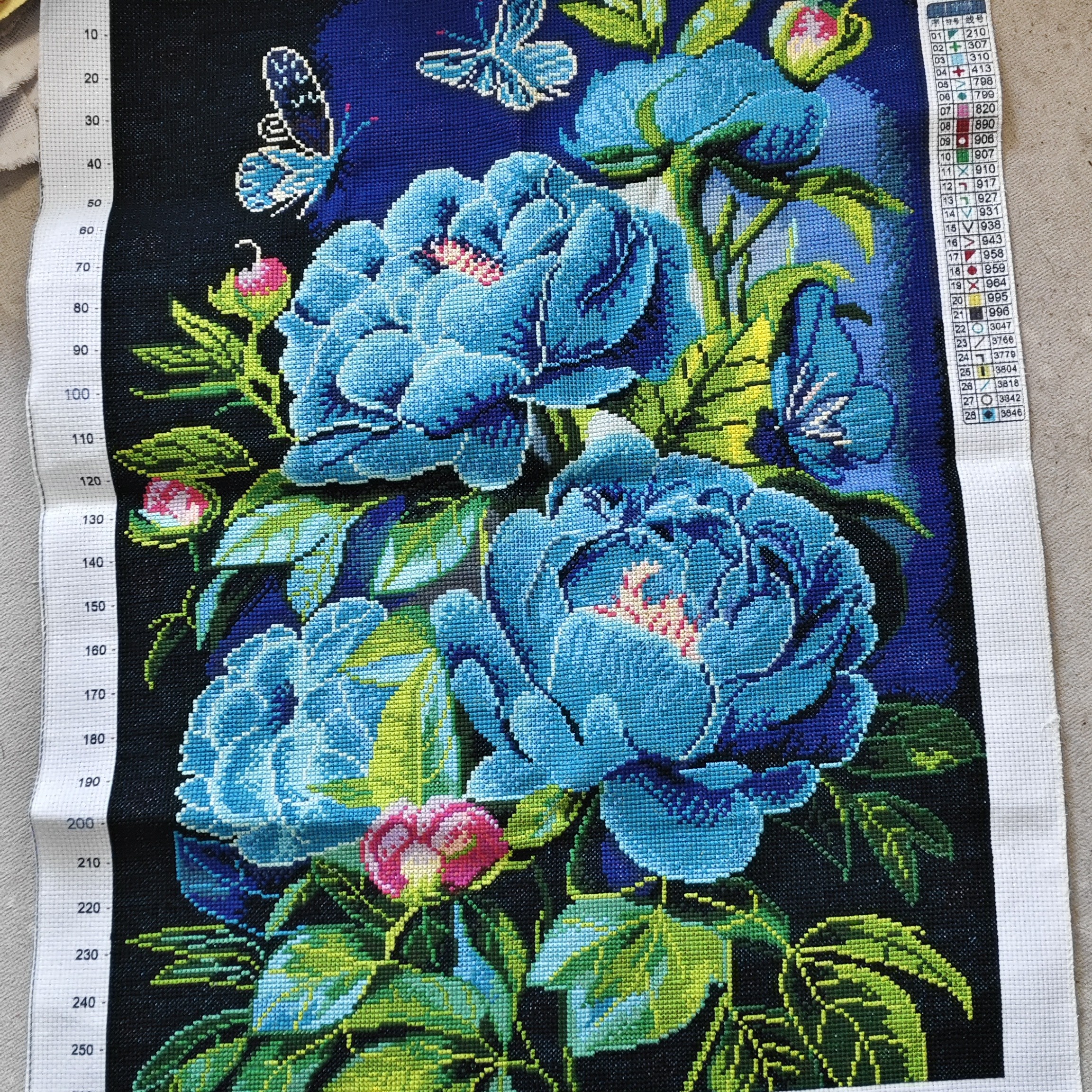 十字绣成品纯手工专属链接-蓝牡丹