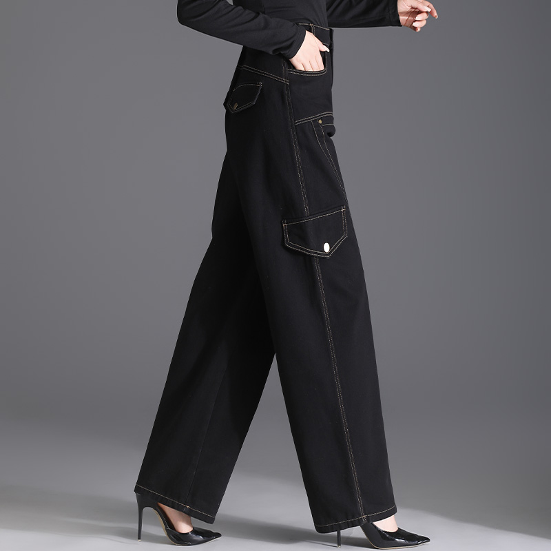 美式高街工装裤宽松2025年秋冬时尚新款黑灰色高腰直筒香蕉长裤女