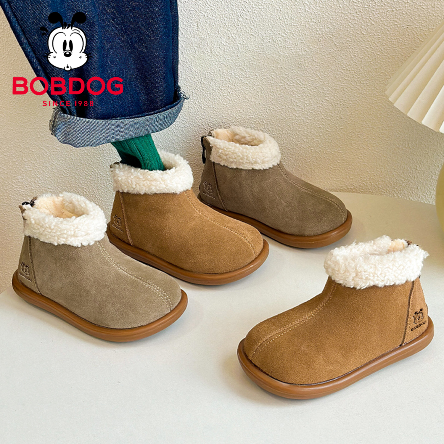 巴布豆女童雪地靴2025新款秋冬季女宝小短靴加绒女孩棉鞋洋气冬鞋