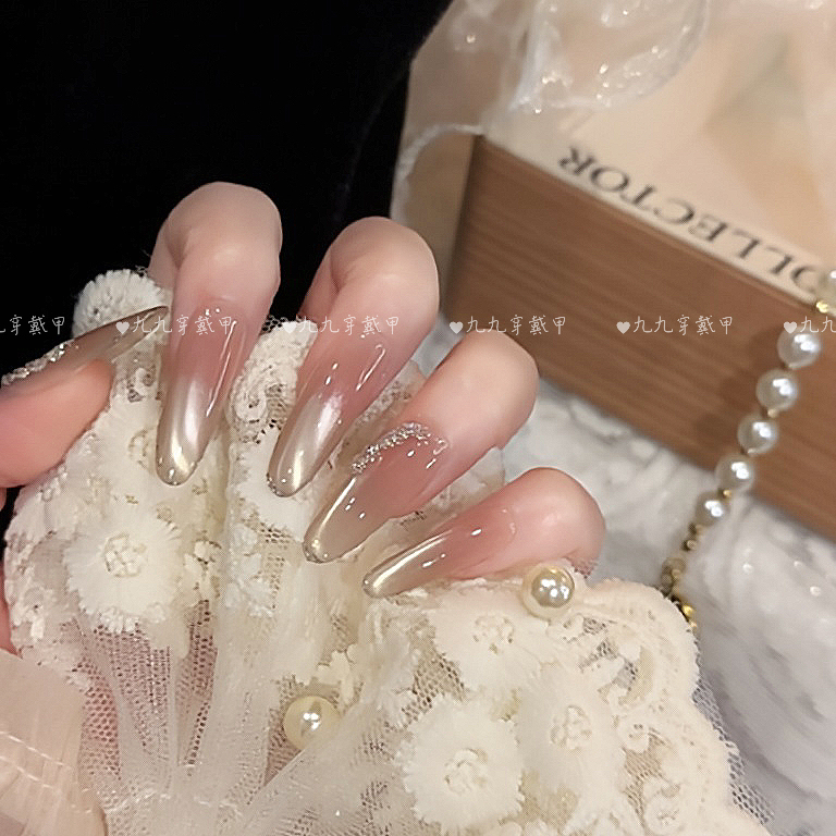流光 轻奢显白猫眼纯手工穿戴光疗甲冰透渐变纯欲四季流行10片装