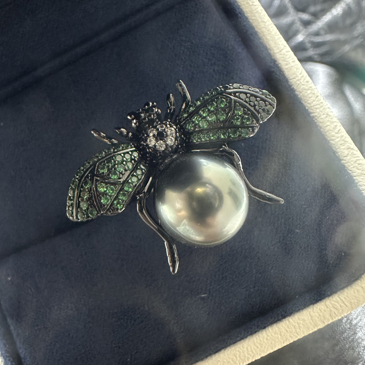 设计款海水大溪地孔雀绿珍珠戒指(11mm)