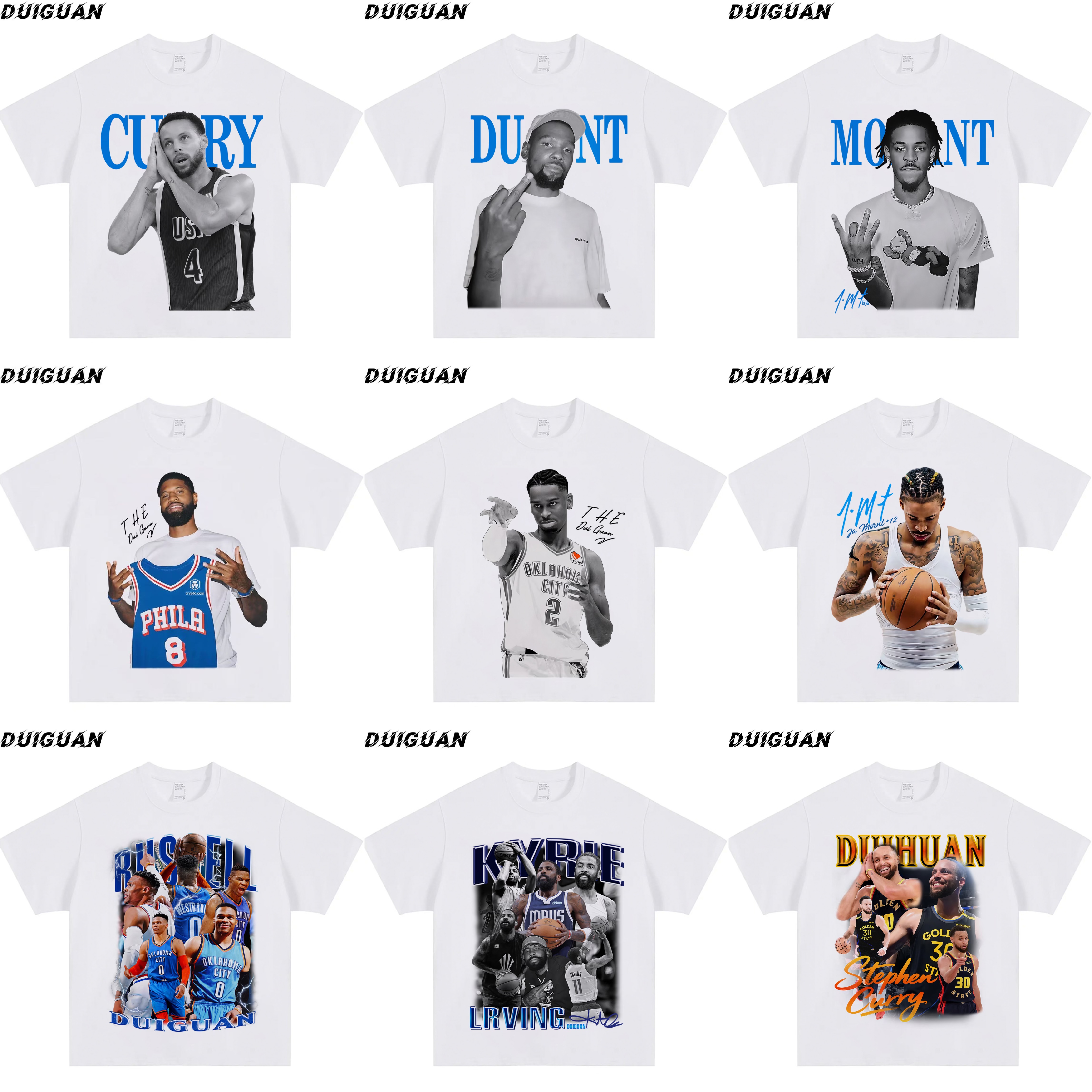 球星系列合集重磅纯棉260g直喷短袖印花宽松运动篮球夏季百搭T恤