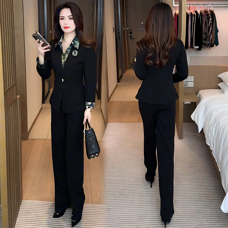时尚套装女2025新款春季新款气质收腰显瘦长袖上衣阔腿裤两件套潮