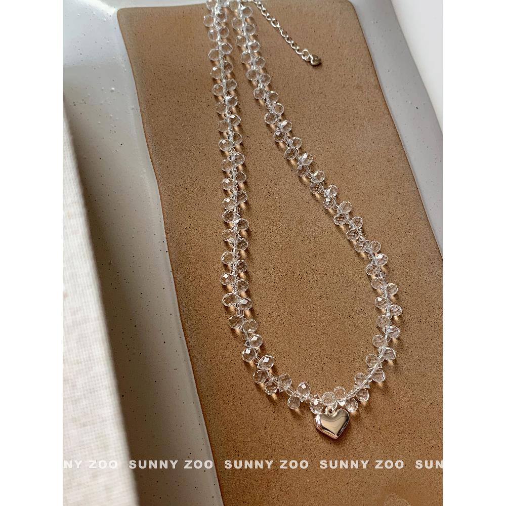 非金属玻璃项链 盈盈一水 韩国玻璃珠水滴爱心项链ins清凉高级感