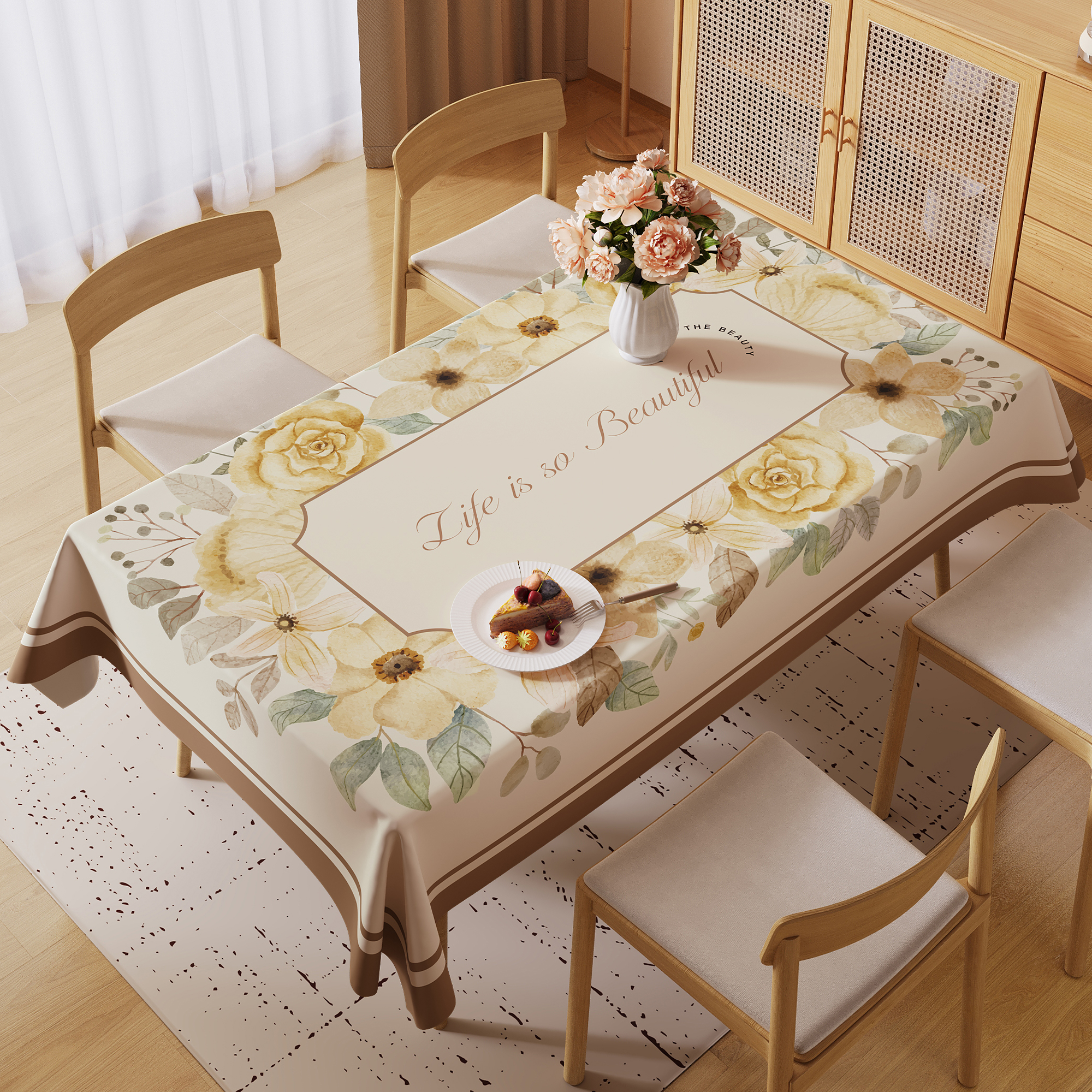 本知橙韵馨暖桌布防水防油防烫免洗简约高级感新款2025餐桌茶几布