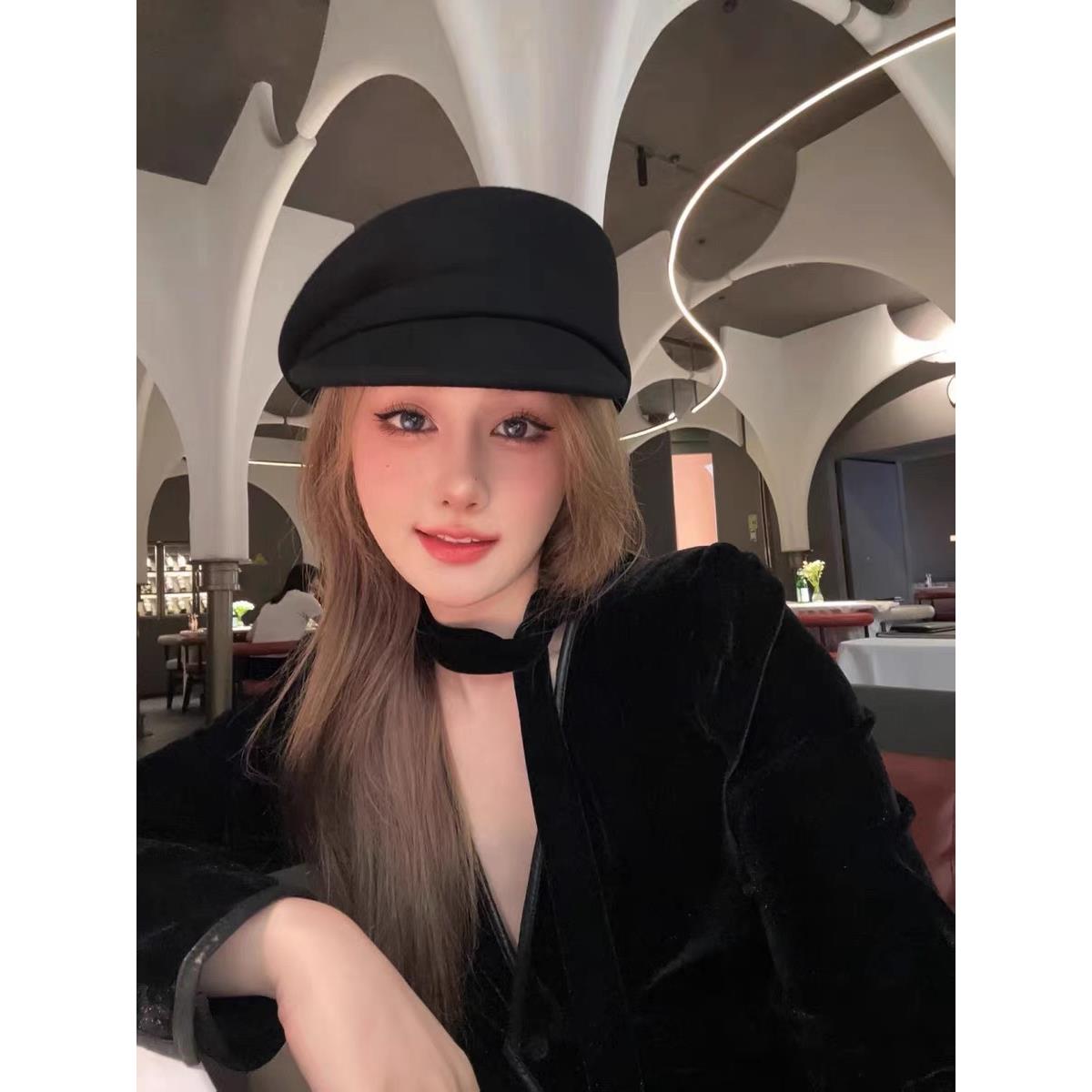 fever同款~黑色羊毛呢报童帽女秋冬帽子贝雷帽羊毡帽八角帽画家帽