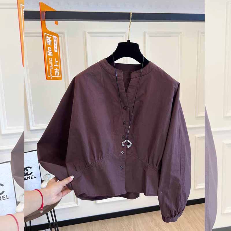 高级感春秋季新款时尚小众设计感蝙蝠袖大码衬衫宽松显瘦个性上衣