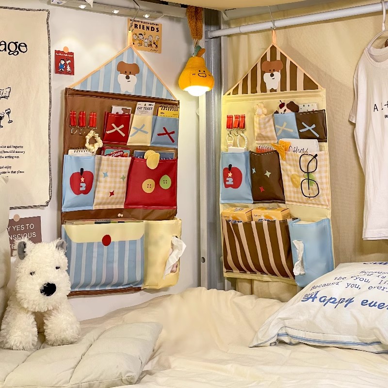 大宿小舍摩卡小狗收纳挂袋宿舍美拉德床边分格置物袋下铺杂物整理