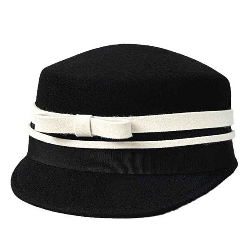 好好看小香风格女士秋冬前蝴蝶结拼色马术帽韩秋冬韩版小香风毛线