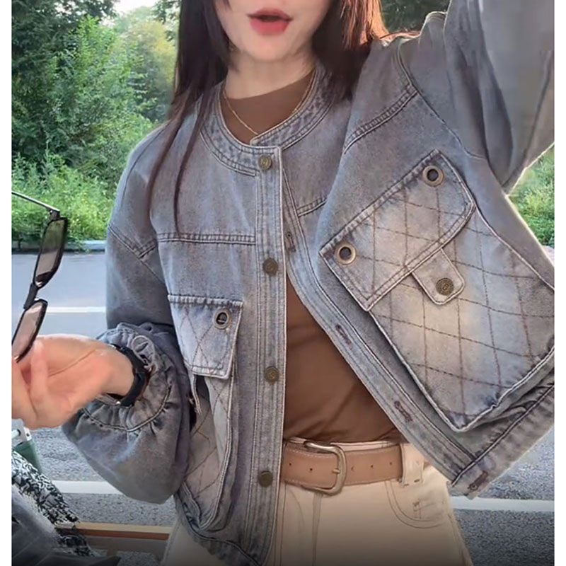 独特好看做旧牛仔外套女2025早秋新款小个子宽松百搭工装夹克上衣