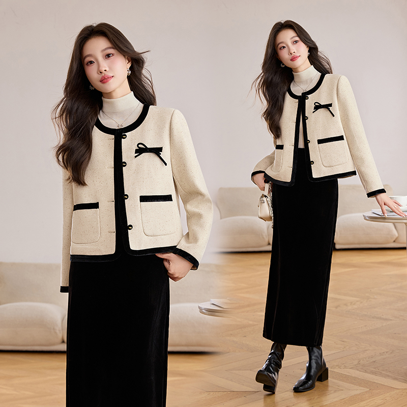 法式小香风毛呢套装裙女2025秋冬新款名媛风时尚气质半身裙两件套