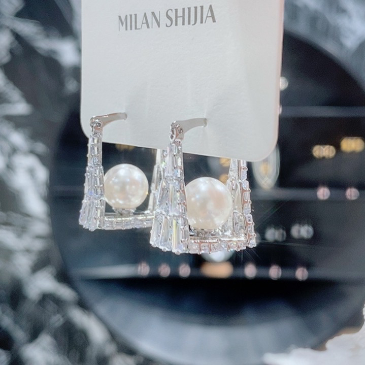 铜合金仿珍珠耳饰 新款高版珠珠锆石耳扣耳圈