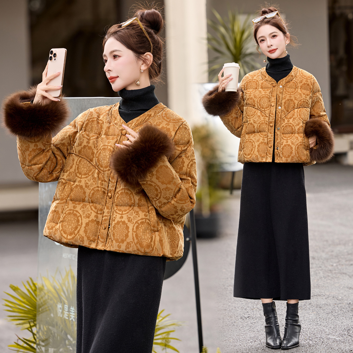 2025年冬季短款真狐狸毛潮新款羽绒服女装禅意仙气飘飘干练总裁女