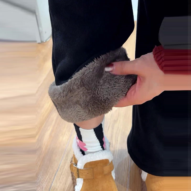 羊羔绒直筒阔腿裤女秋冬灯芯绒裤子爆款加绒加厚东北抗寒保暖棉裤