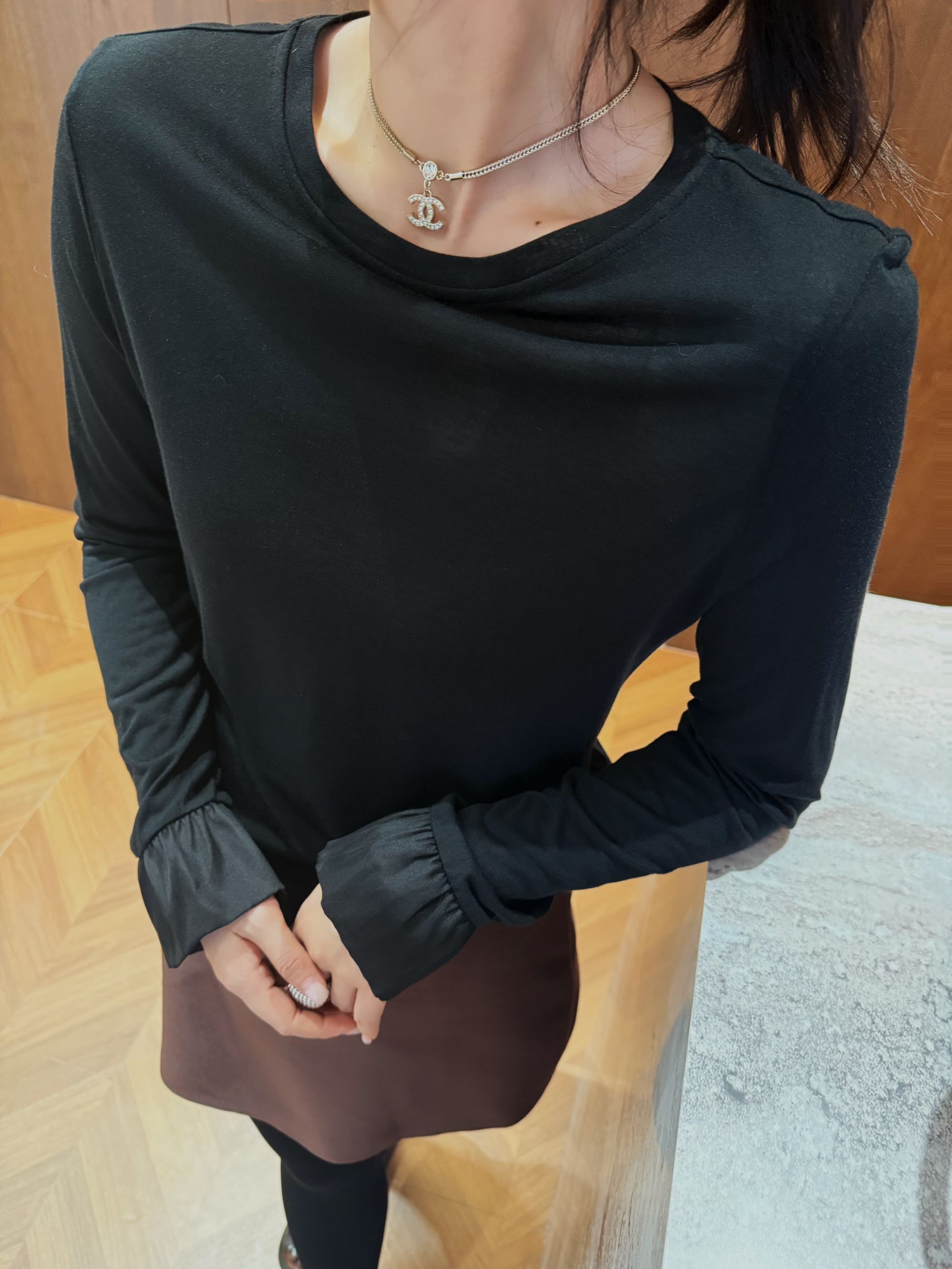 【臻色】绵羊毛轻熟风常规款喇叭袖宽松拼接上衣 YY531