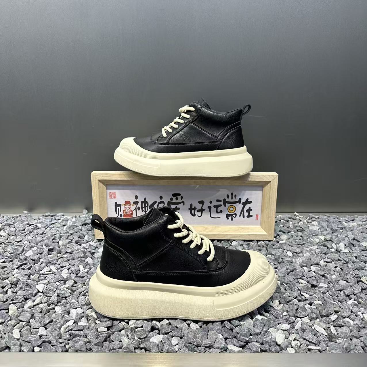 男鞋秋冬款加绒保暖棉鞋厚底增高休闲鞋潮男时尚百搭皮面男款鞋