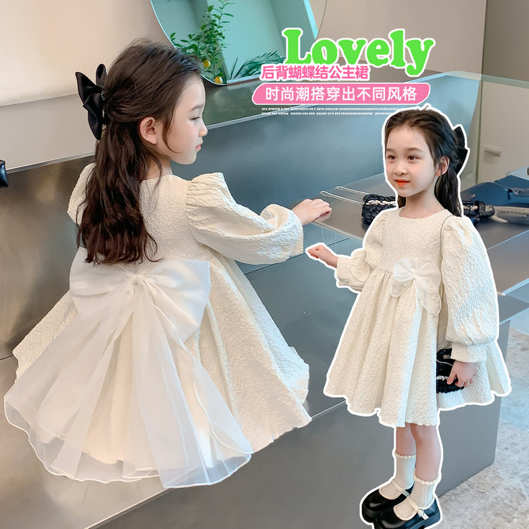 女宝宝蝴蝶结公主裙2025新款春秋儿童长袖连衣裙女童礼服春季裙子