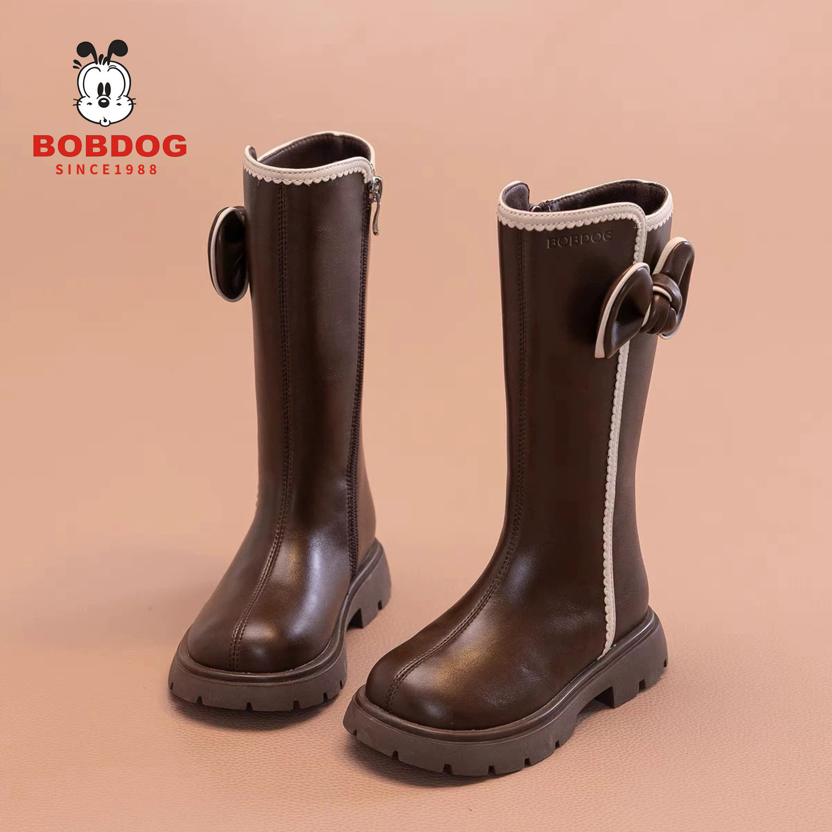 巴布豆儿童马丁靴2025新款秋冬加绒女童长筒靴小女孩高筒长靴洋气