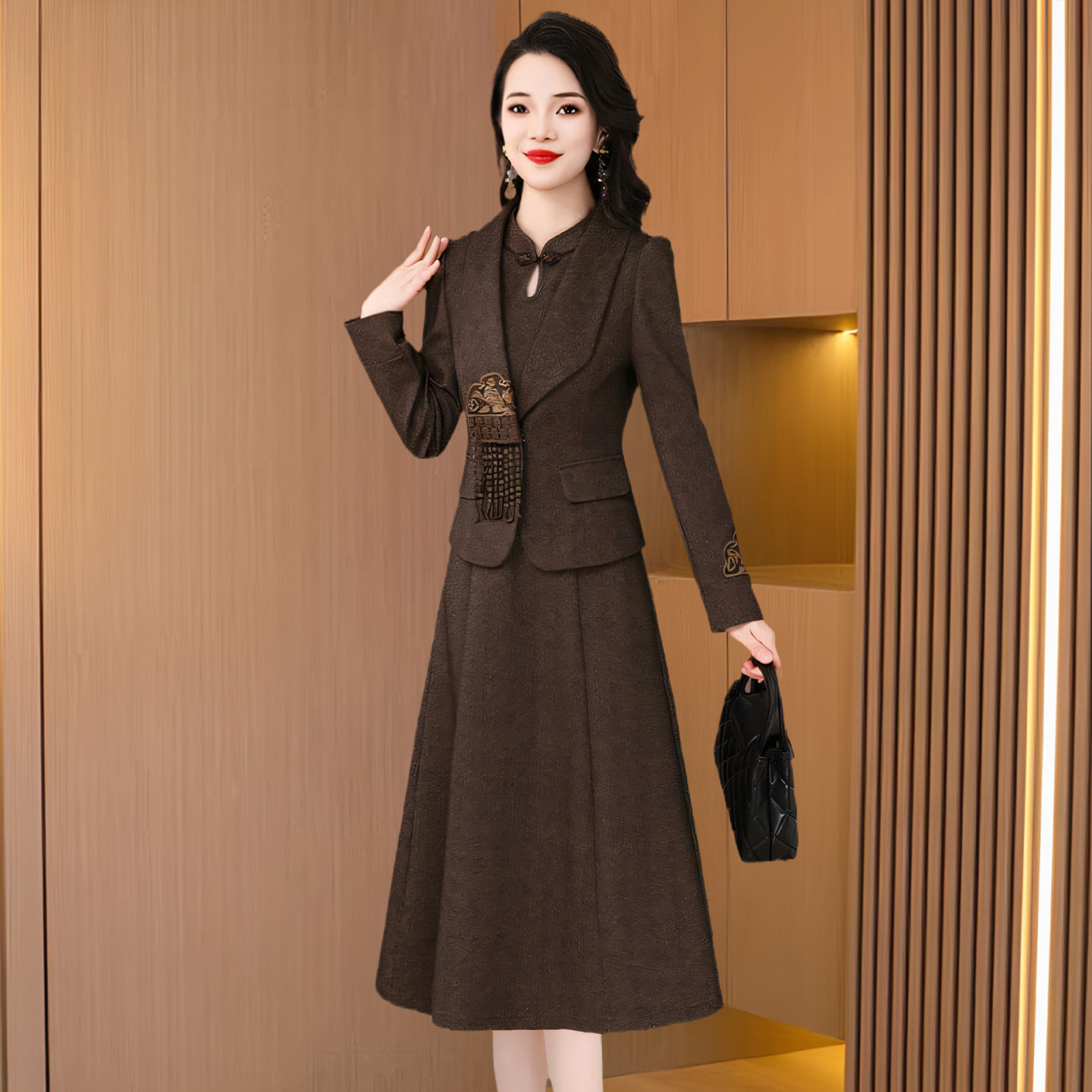 新中式国风套装连衣裙女春秋2025新款十三行爆款高级感妈妈两件套