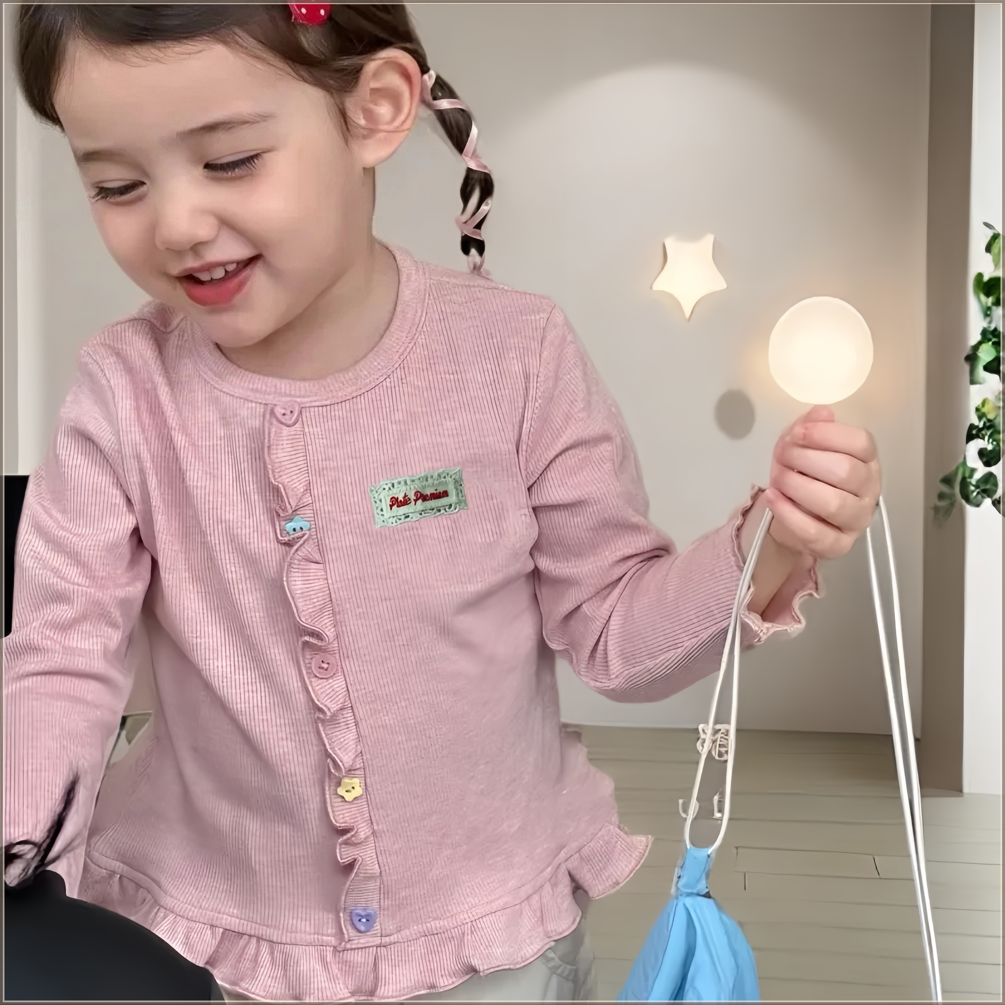 春秋百搭洋气针织开衫女童蕾丝蝴蝶结简约开衫上衣儿童宝宝针织衫