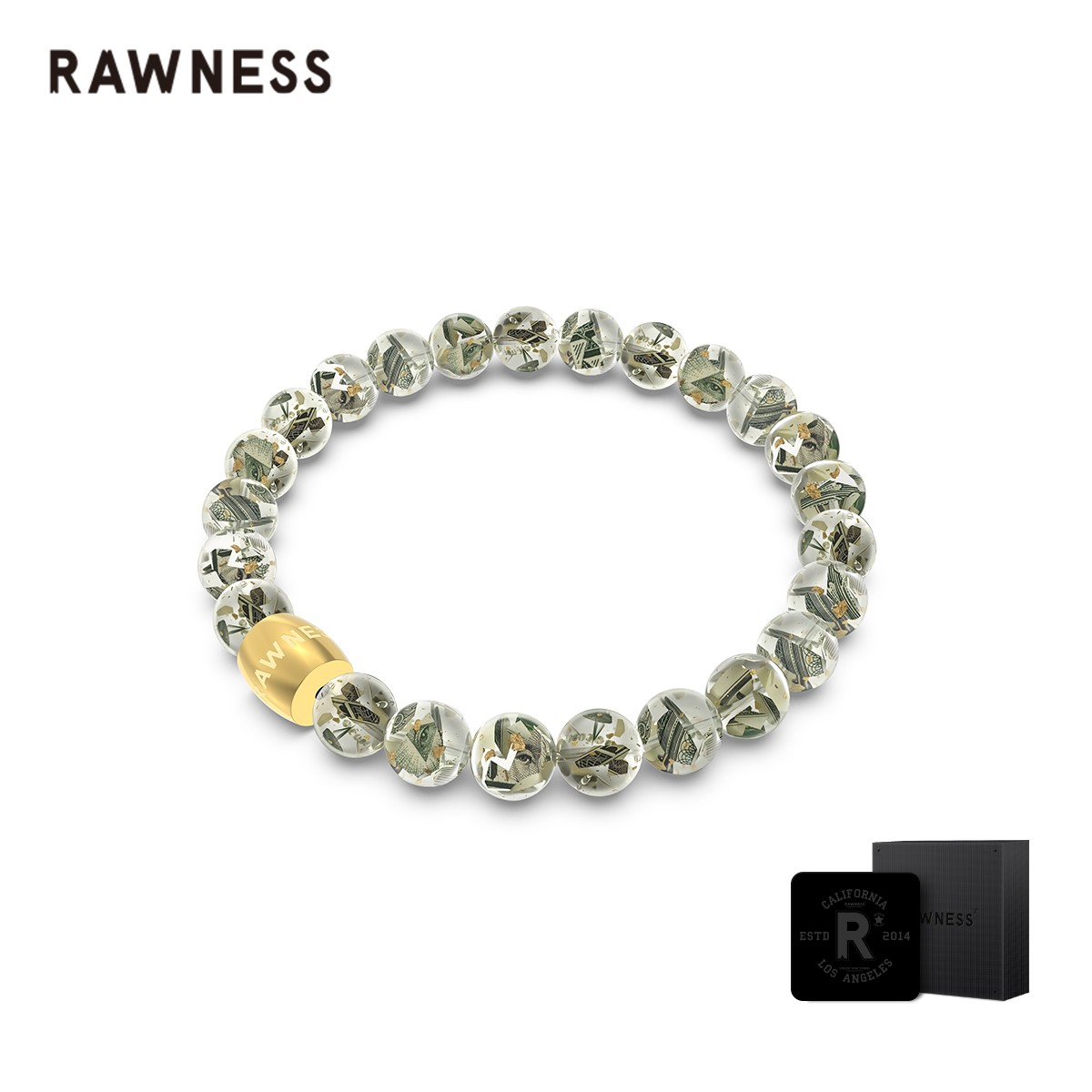 RAWNESS 钛钢树脂手链 美式轻奢树仿水晶手串男破碎美金金箔手串