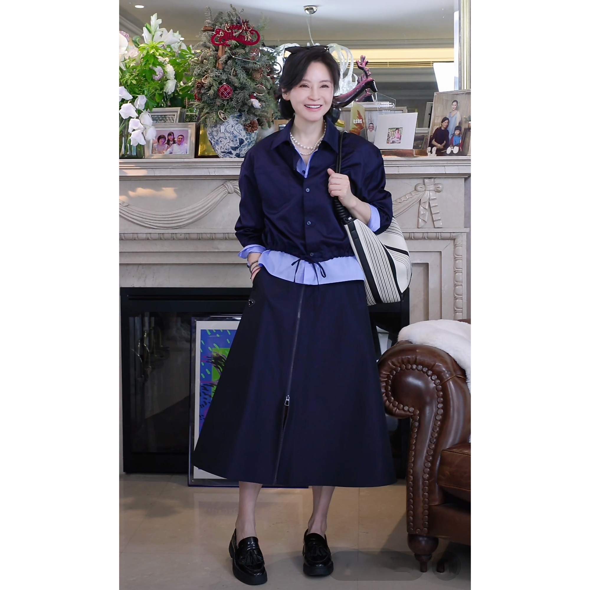 我是摩羯 P家假两件上衣 天虹集团80支棉条纹撞色厢式衬衫外套