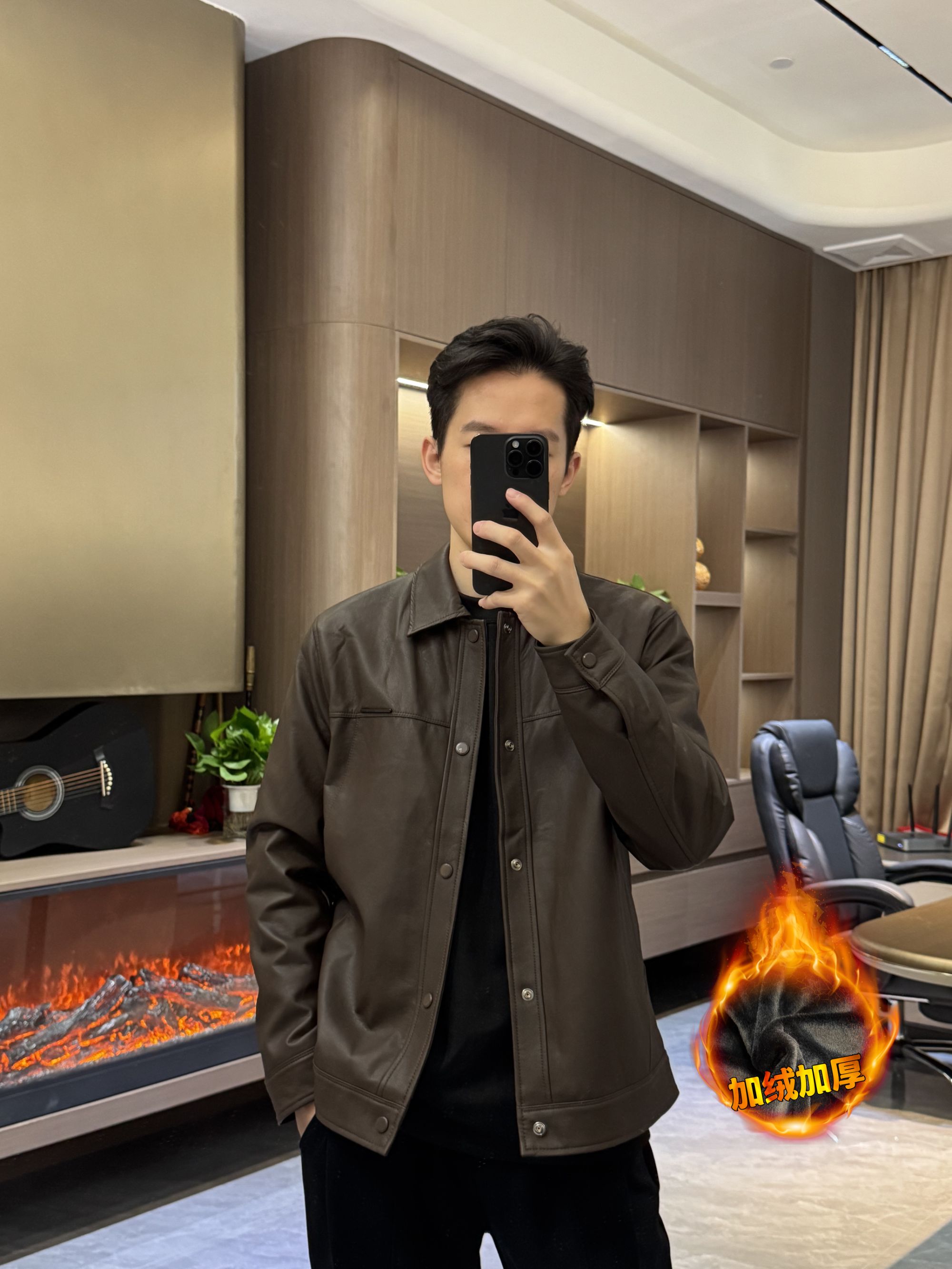 【李子光】秋冬翻领加绒保暖皮衣做旧硬汉风男士休闲夹克外套YY9916