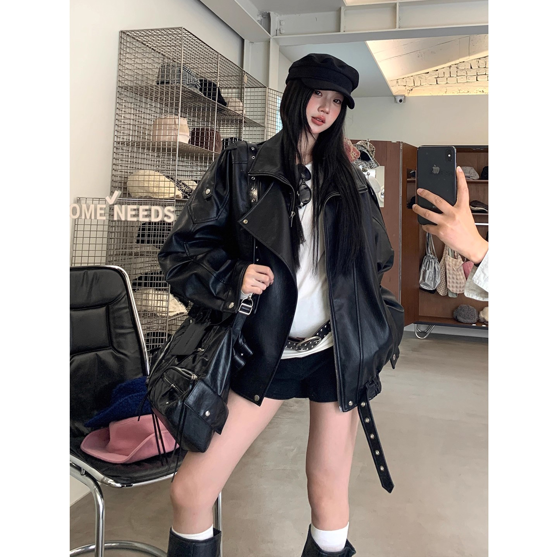 短款黑色皮衣外套女2025新款爆款酷飒独特超好看机车复古夹克上衣