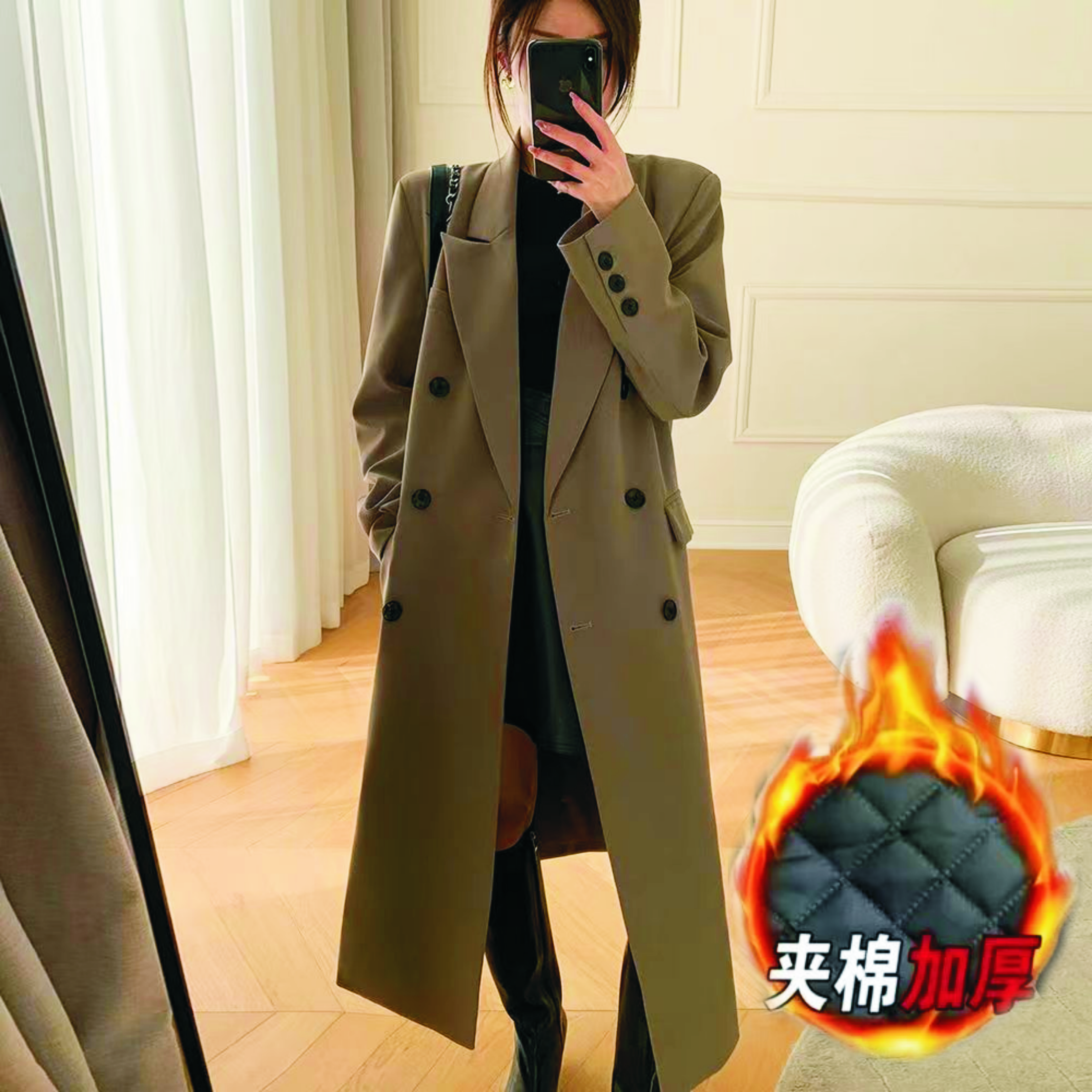 好面料秋冬加厚风衣外套女中长款2025年春秋新款双排扣西装领大衣