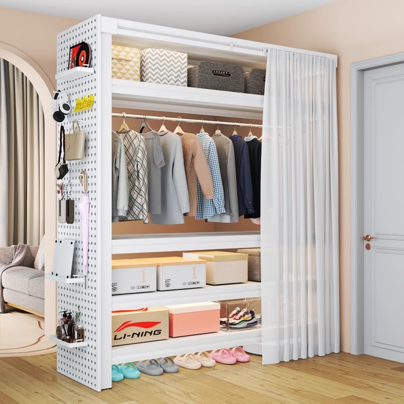 货架衣柜衣帽架开放式钢制落地衣橱简易衣架出租房专用卧室收纳架