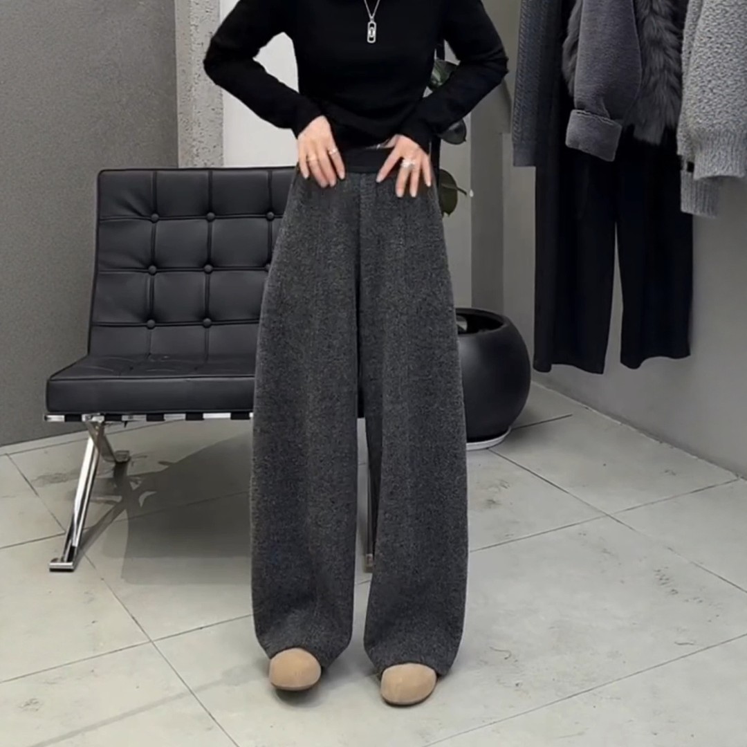 加绒直筒裤女加厚阔腿裤冬2025新款遮胯休闲裤高腰显瘦垂感弯刀裤