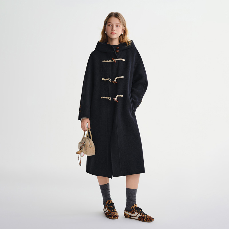 独束大码女装【薄荷生巧】牛角扣中长毛呢外套25DS84113/84450