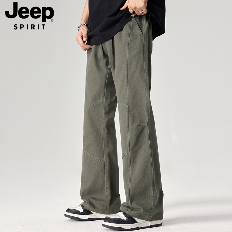 JEEPSPIRIT吉普纯棉微喇休闲裤男款长裤子男士秋冬季宽松弯刀裤男