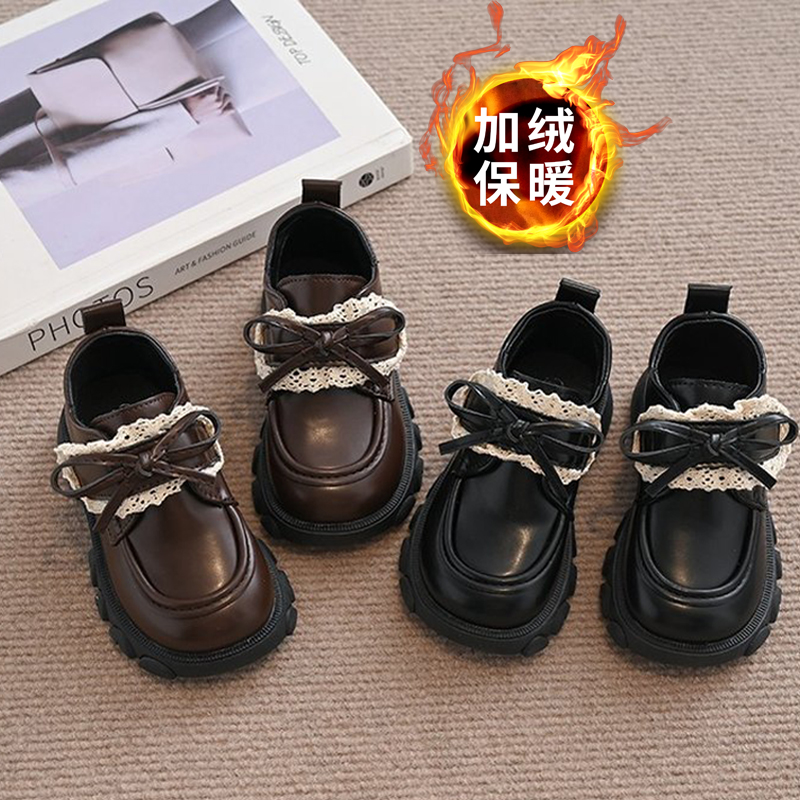 女童鞋儿童黑色加绒韩版2025新款秋冬季宝宝公主皮鞋小女孩鞋百搭