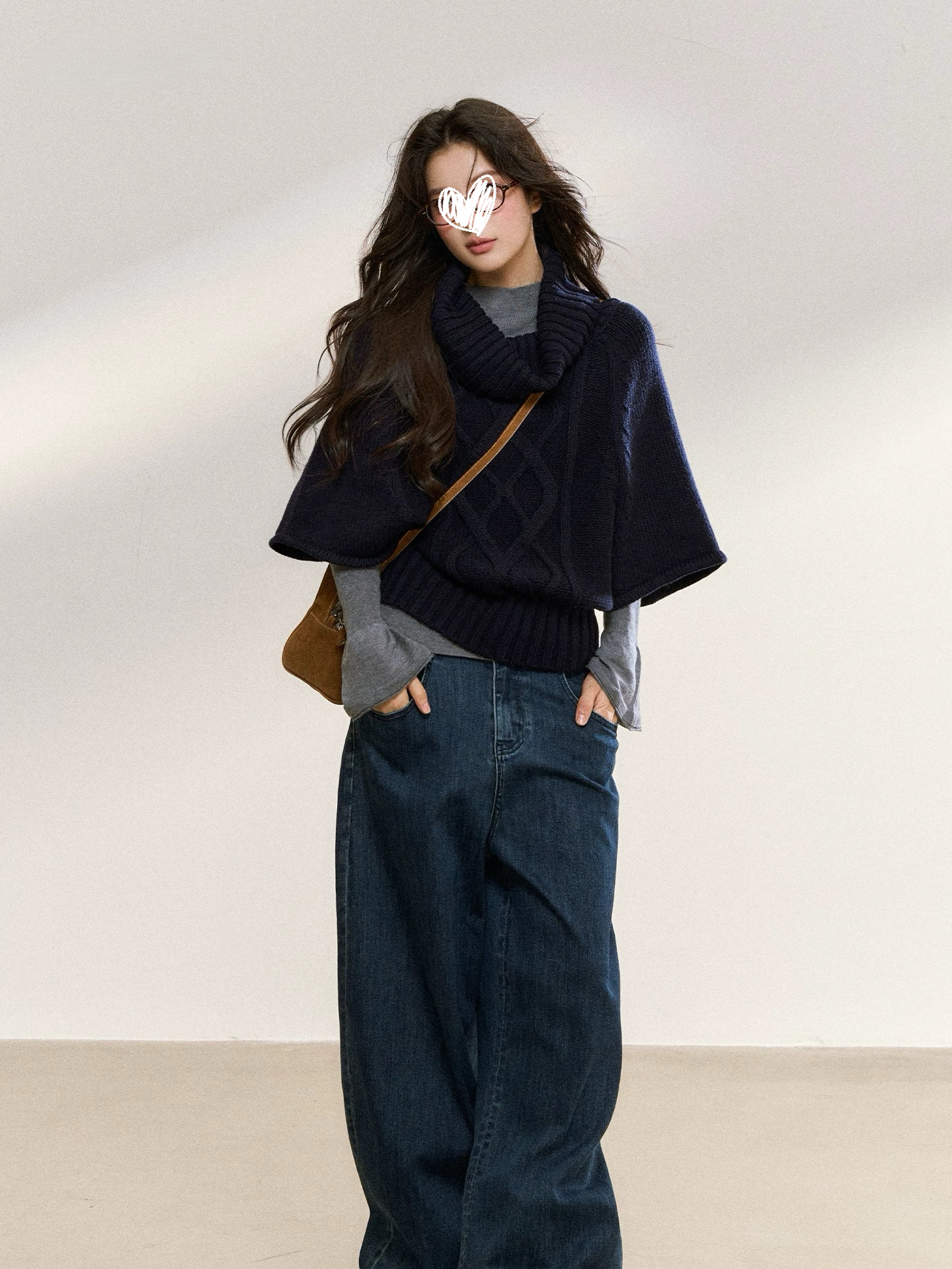 设计秋冬款慵懒风双色宽松毛衣长袖套装