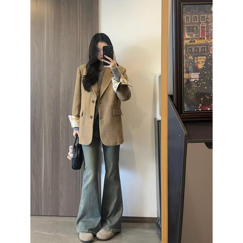 2025秋冬新款高级感西装外套女韩版英伦风小个子上衣百搭牛仔裤子