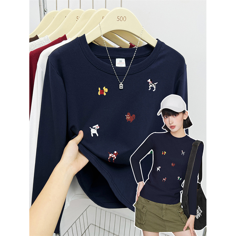 秋冬新款显白大码女装穿搭正肩长袖t恤女修身显瘦百搭弹力棉上衣