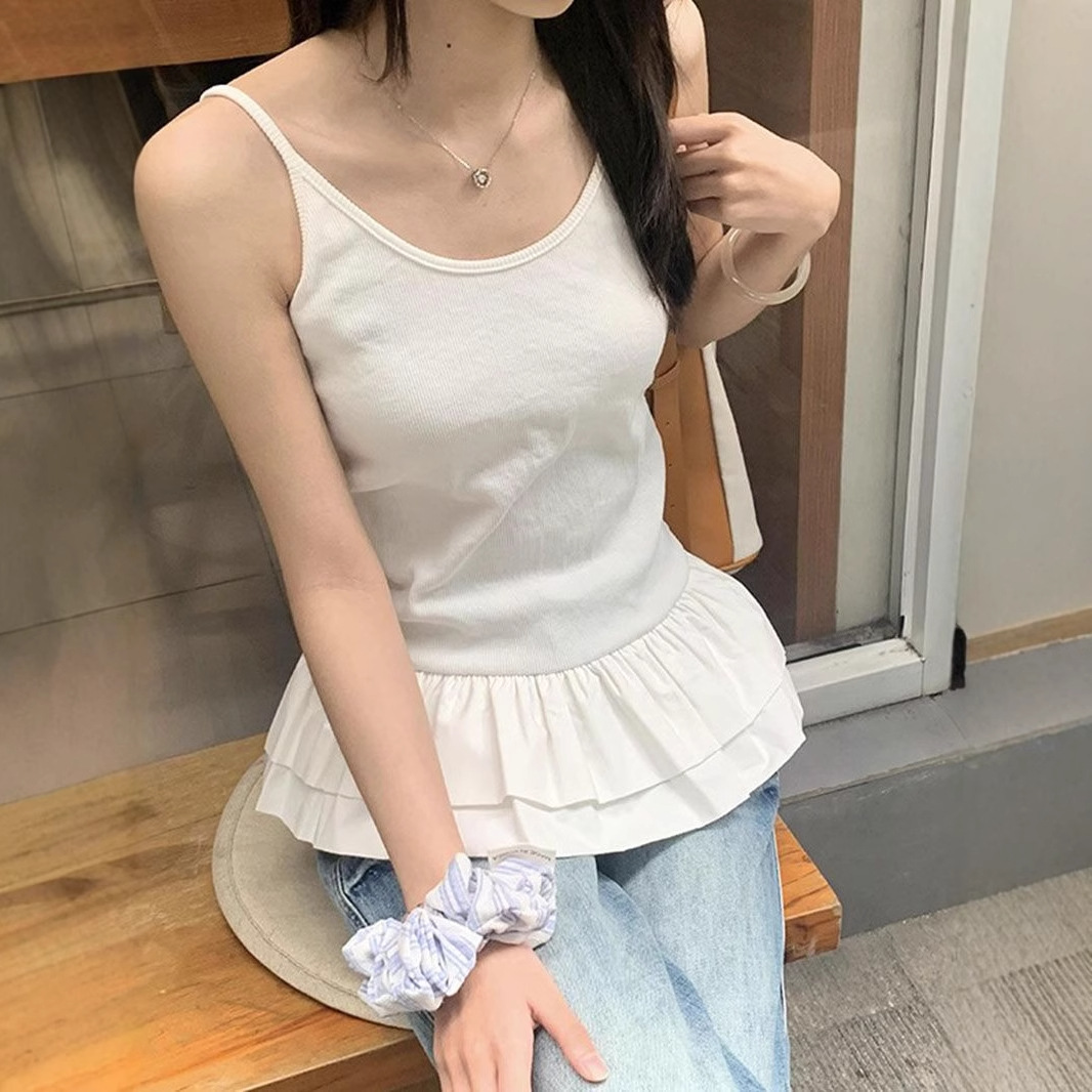 白色芭蕾花边下摆吊带背心女2025新款单穿叠穿内搭美背打底衫上衣